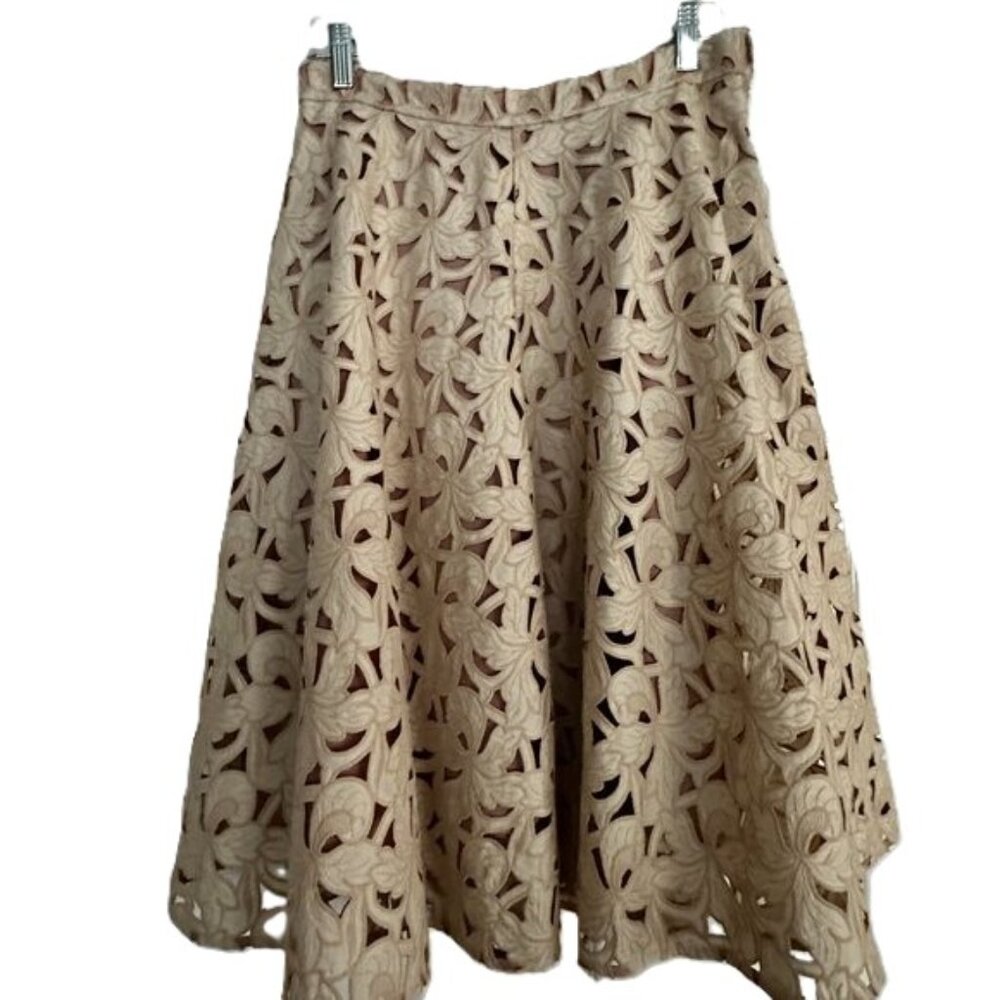 Ann Taylor Tan and Dusty Rose Floral Eyelet A-Line Skirt - Size 6 - Picture 3 of 8